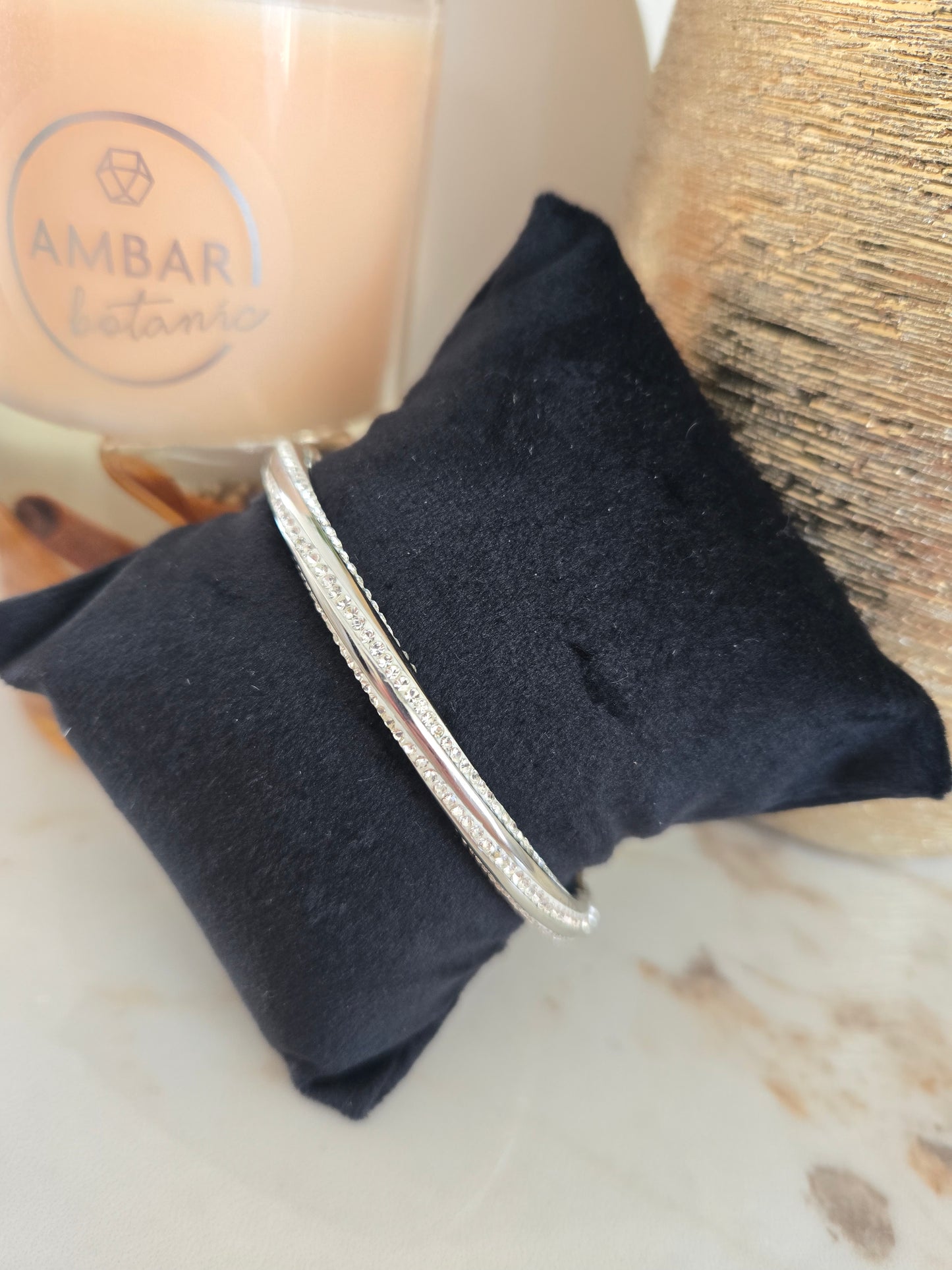 Bracelet à vis  argenté avec pierres blanches