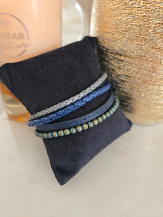 Bracelet en cuir bleu pour homme