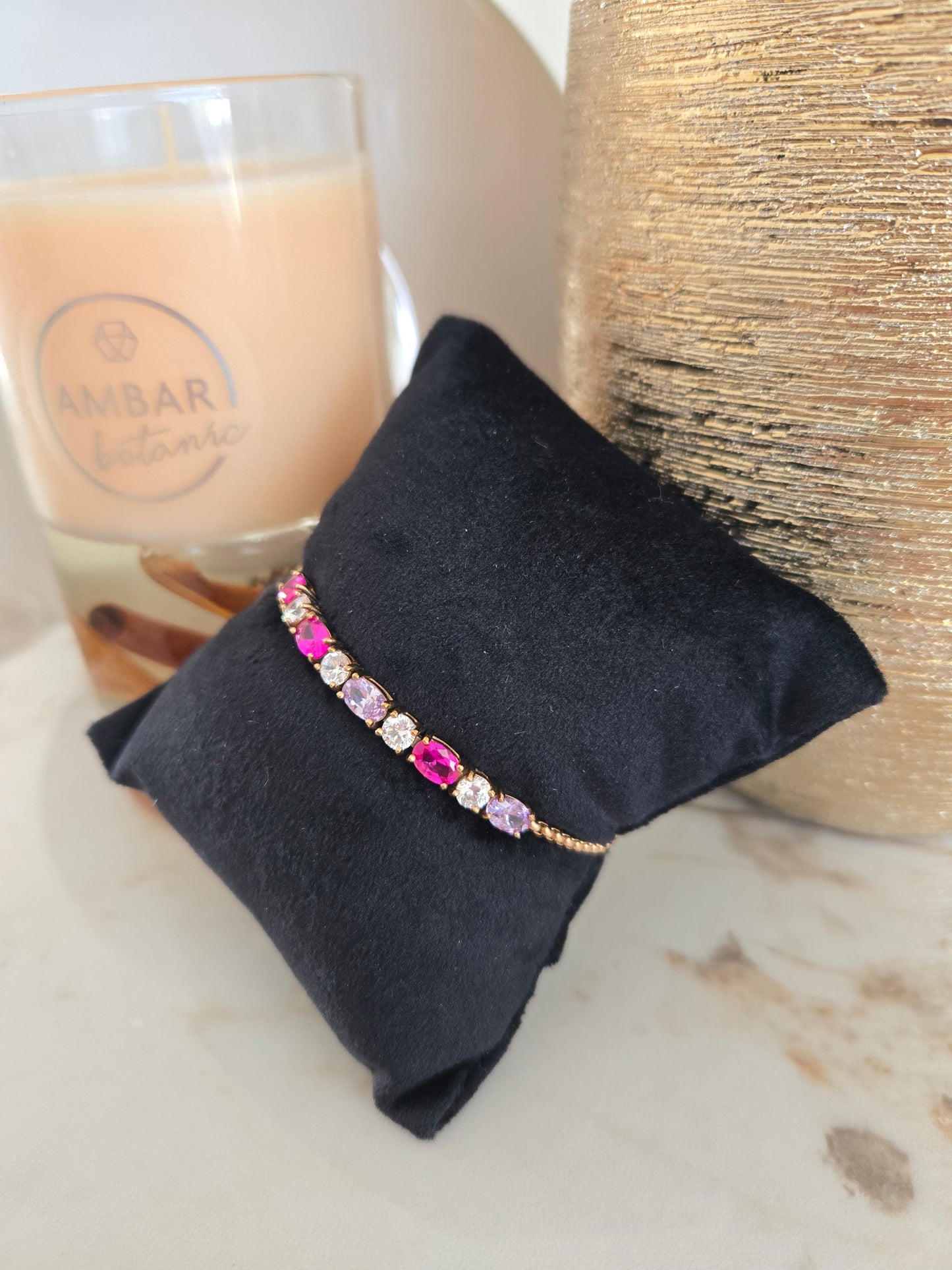 Bracelet en pierres colorées couleur or rose