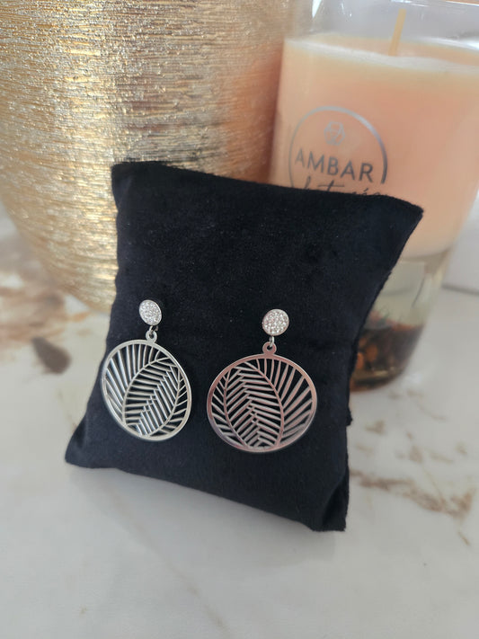 Boucles d'oreilles Victoria à motif feuille d'argent
