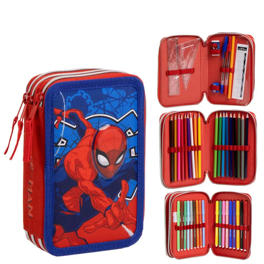 Trousse à crayons remplie Spiderman 3 niveaux