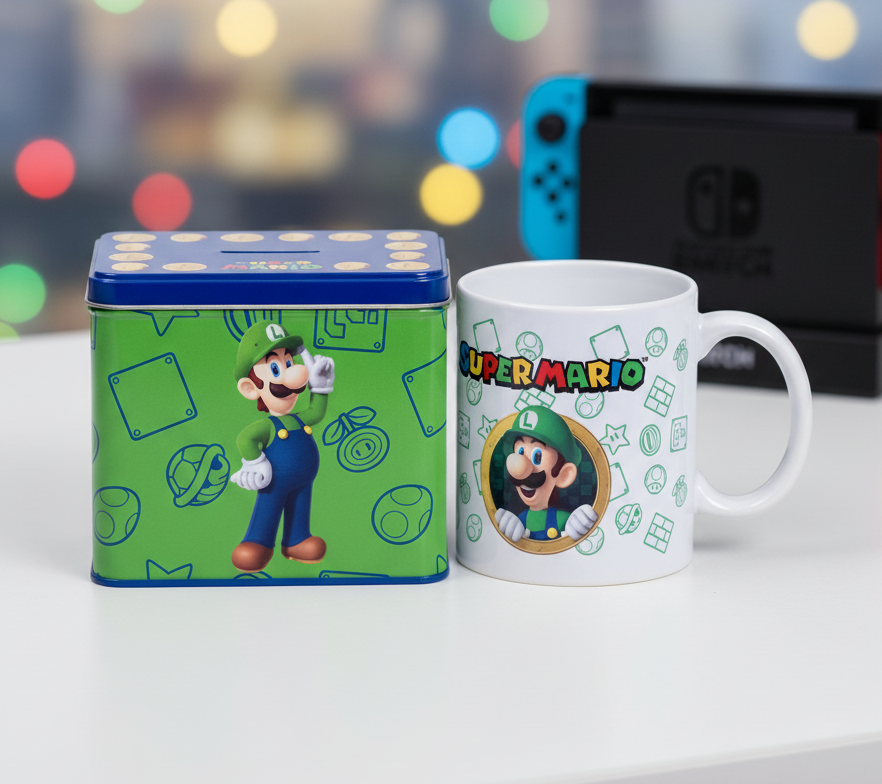 (Précommande) Tirelire + Mug Luigi Super Mario Bros Nintendo