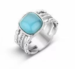 Bague Victoria argentée avec pierre bleue