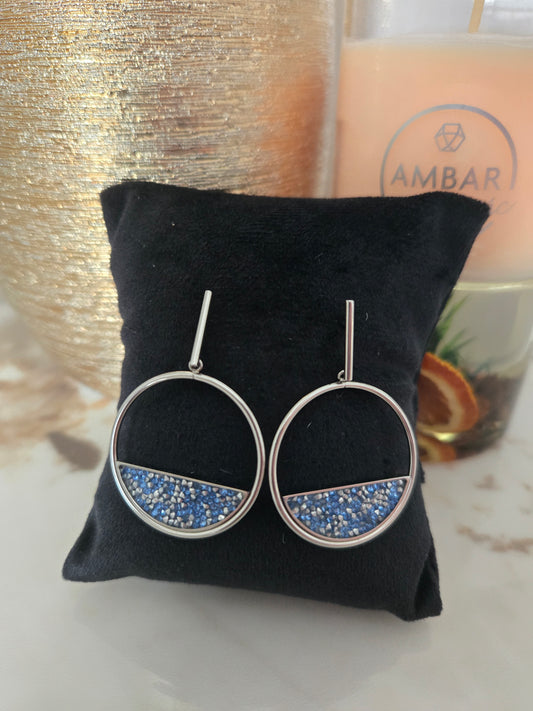 Boucles d'oreilles Victoria en pierre bleue argentée