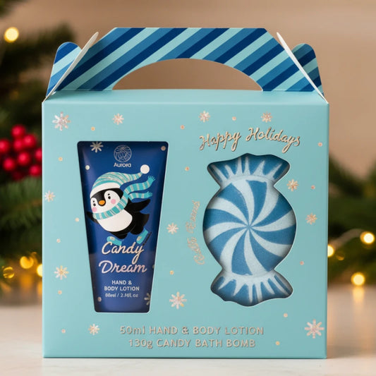 Coffret Cadeau Aurora – Candy Dream (Lotion Mains & Corps 60 ml + Bombe de Bain 130 g)