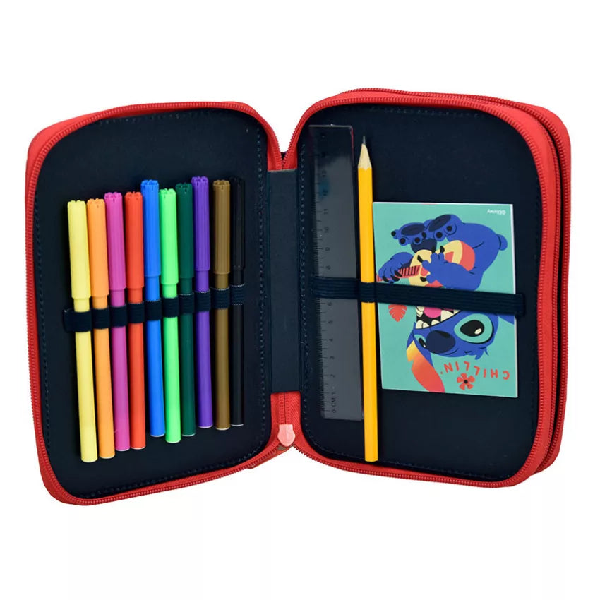 Trousse à crayons remplie Stitch 2 niveaux