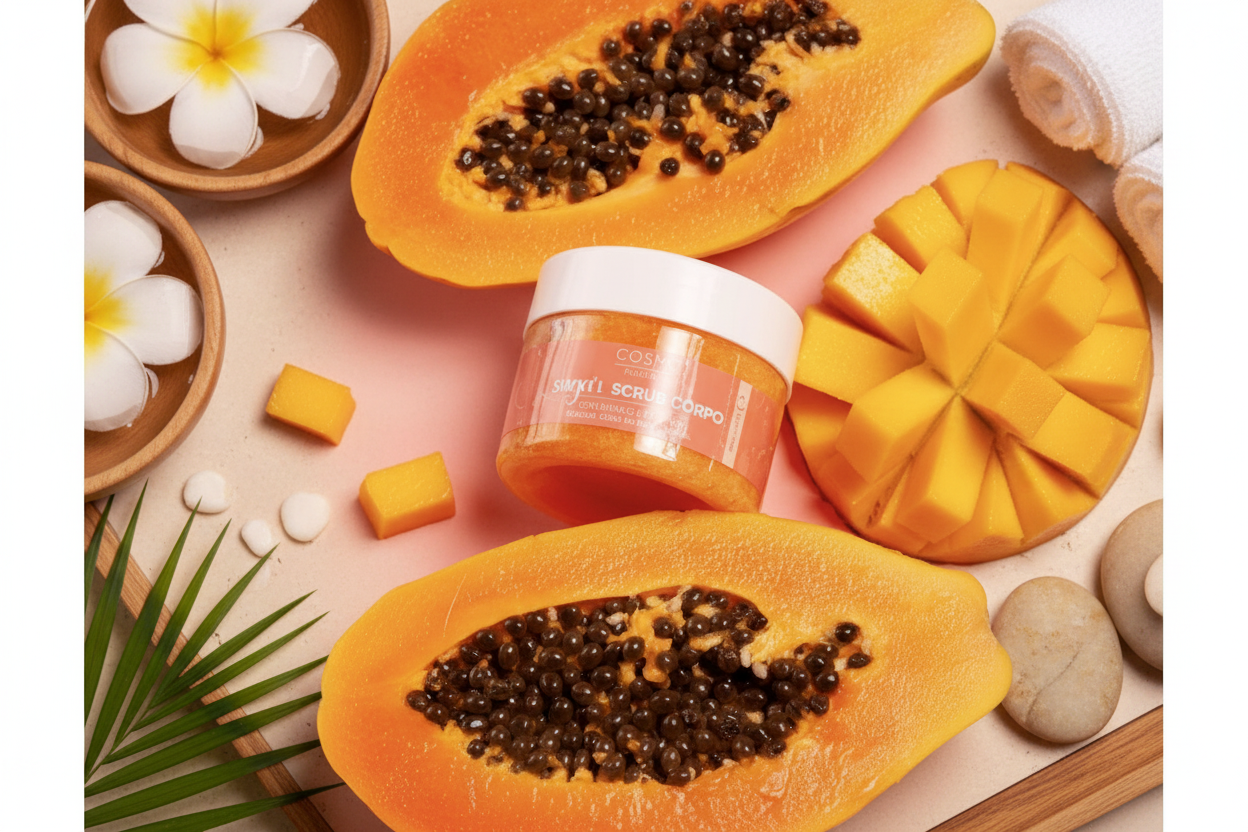 Scrub corporel sucre (gant offert) - Mangue et Papaye