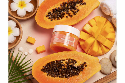 Scrub corporel sucre (gant offert) - Mangue et Papaye