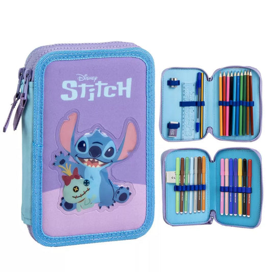 Trousse à crayons remplie Stitch à 2 niveaux