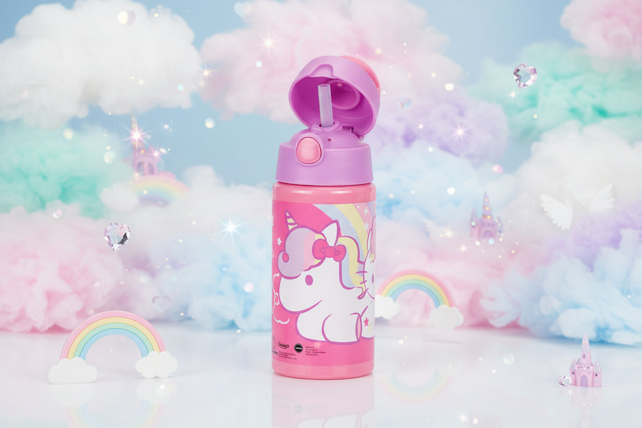 (Précommande) Bouteille en aluminium Hello Kitty Licorne avec paille 500 ml
