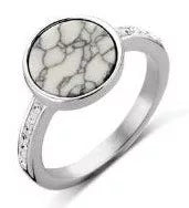 Bague Victoria argentée à motifs blancs