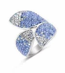 Bague pétale couleur argent Victoria avec pierres bleues et blanches