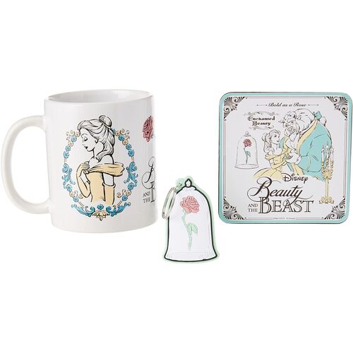 Ensemble tasse, porte-clés et sous-verre La Belle et la Bête de Disney