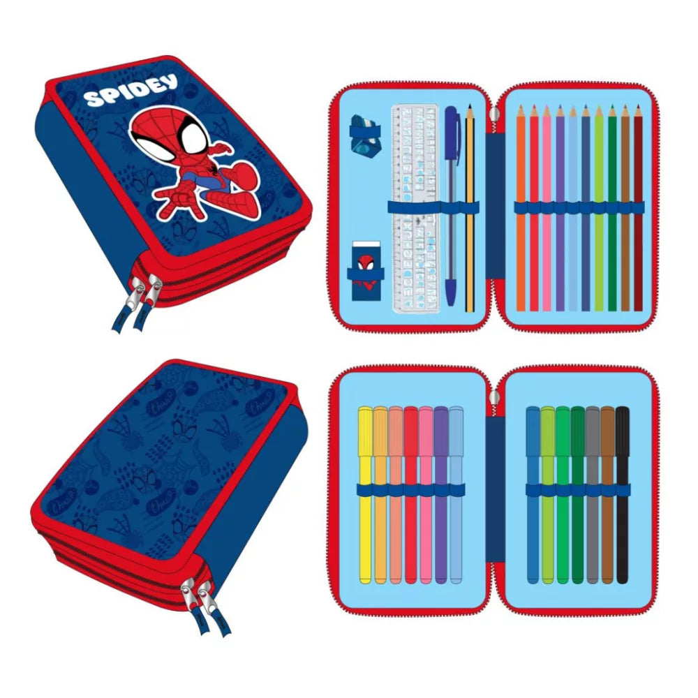 Trousse à crayons remplie Spiderman 2 niveaux