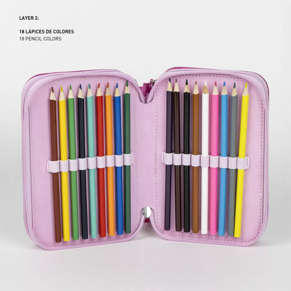 Trousse à crayons remplie Minnie 3 compartiments