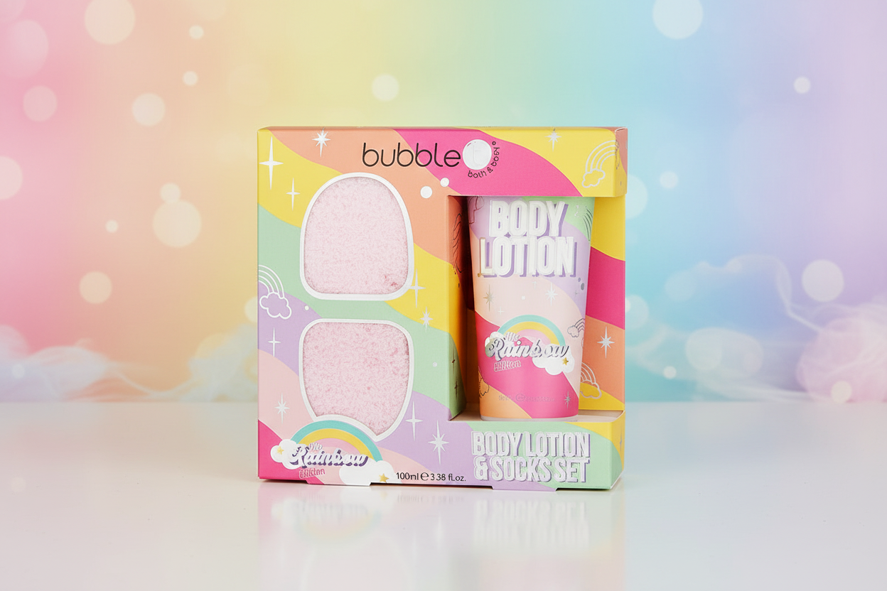 Coffret cadeau lotion corporelle et chaussettes Rainbow
