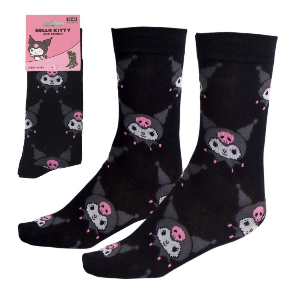Chaussettes hautes adultes noires Hello Kitty Kuromi 36/43