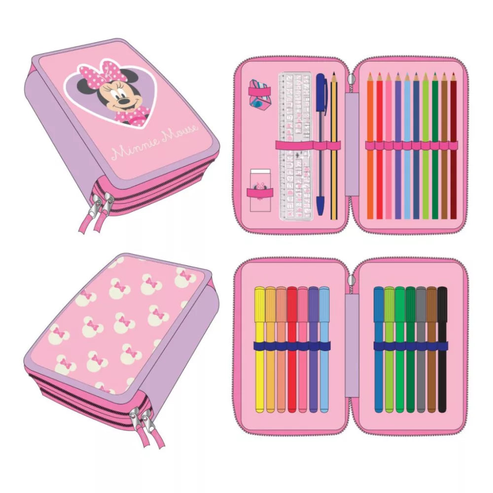 Trousse à crayons remplie Minnie 2 niveaux