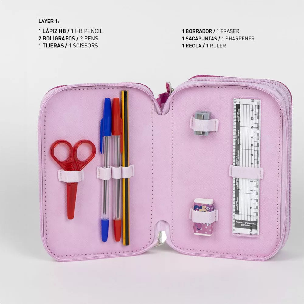 Trousse à crayons remplie Minnie 3 compartiments